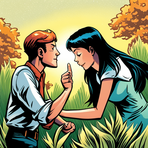 An image of a guy reaching his hand towards a girl's, fingers slightly grazing, as they walk side by side