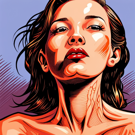 An image of a close-up of a woman's neck with unexplained bite marks and scratch marks, focusing on the fresh redness and irregular patterns