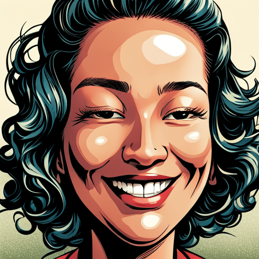  up image of a girl with a big, genuine smile, eyes crinkled at the corners, laughing with her head thrown back, creating a warm and inviting atmosphere