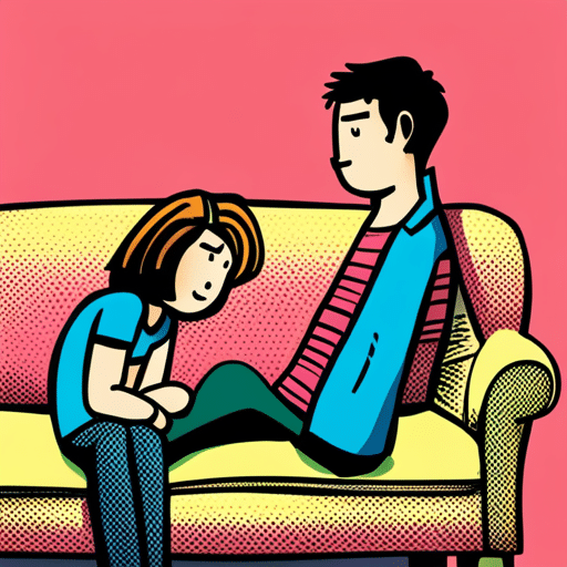 An image of a girl sitting on a couch with her head tilted back and eyes closed, resting on a boy's shoulder