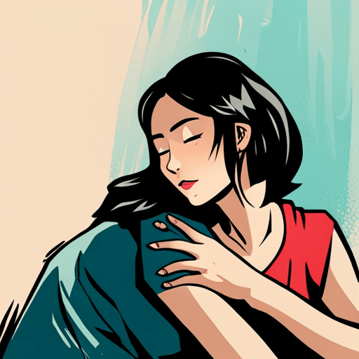 An image of a girl peacefully resting her head on someone's shoulder, with a serene expression and relaxed body language, symbolizing subconscious relaxation