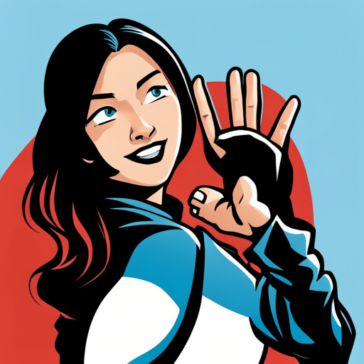 An image of a girl with a warm smile and eyes locked on the viewer, reaching out for a high five with a playful and inviting gesture