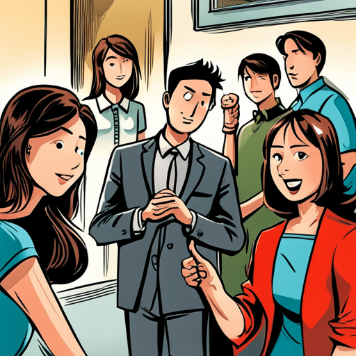 An image of a girl introducing a guy to her friends