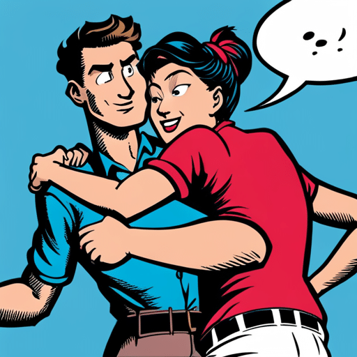 An image of a girl playfully hitting a guy's arm with a smile on her face
