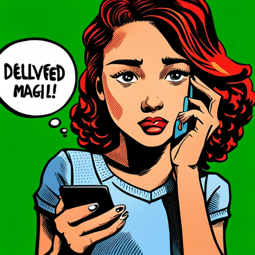 An image of a girl looking at her phone, with a message bubble marked "delivered" on the screen