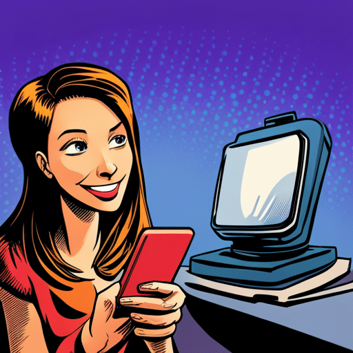 An image of a girl staring at her phone with a smile after reading a message