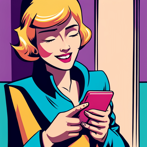 An image of a girl with a huge smile, blushing cheeks, and heart eyes as she holds her phone with a message from you on the screen