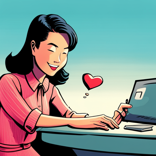 An image of a girl receiving a message on her phone, smiling and hitting the heart button repeatedly