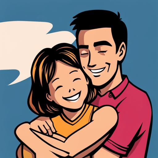 An image of a girl gently tickling a boy's side, both of them laughing with genuine smiles, showcasing a moment of comfort and trust between them