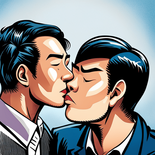 An image of a man with closed eyes, fully immersed in a kiss