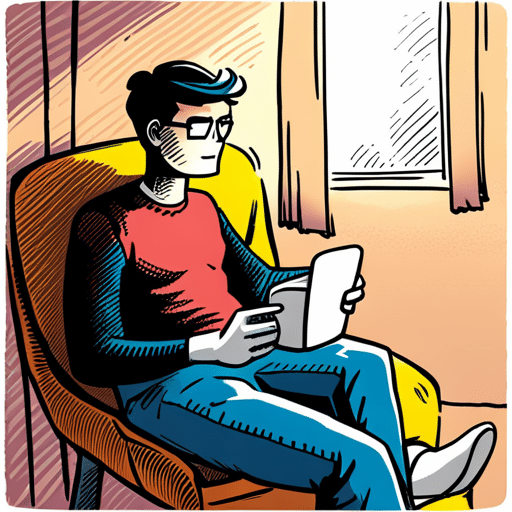 An image of a guy sitting in a cozy room, smiling as he Facetimes with a girl