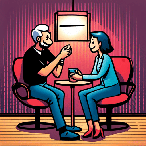 An image of a man and woman talking intimately on a video call, with a genuine smile and relaxed body language