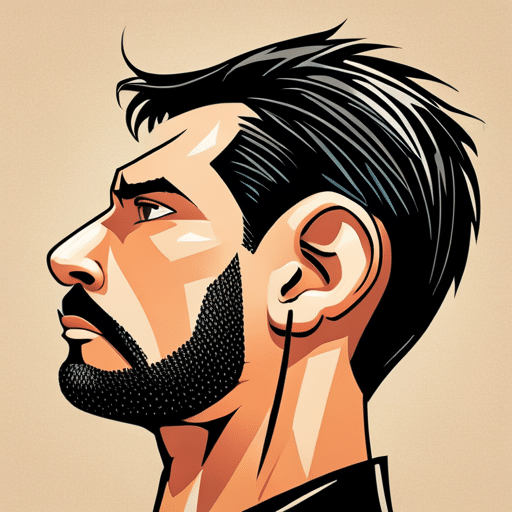 An image of a man with a right ear piercing featuring a minimalist, geometric earring design