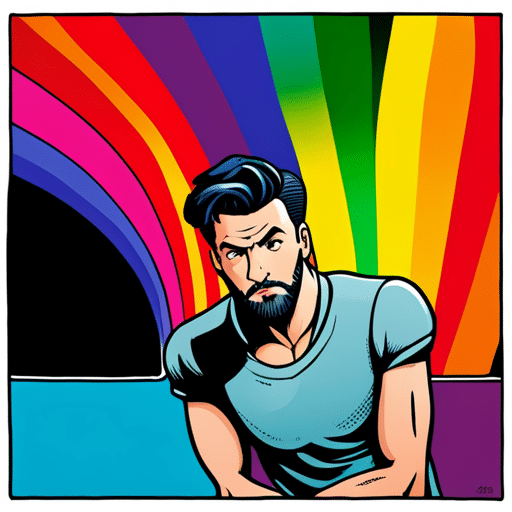 An image of a man with a freshly pierced right ear, wearing a rainbow pride bracelet, standing confidently
