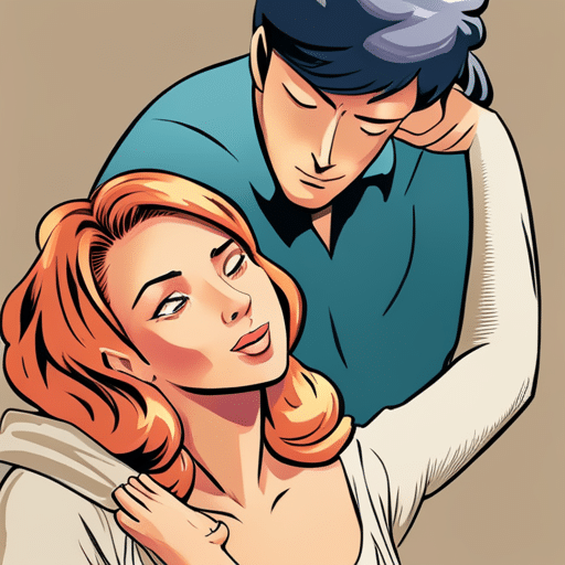 An image of a man gently rubbing a woman's head with a serene expression, conveying comfort and reassurance