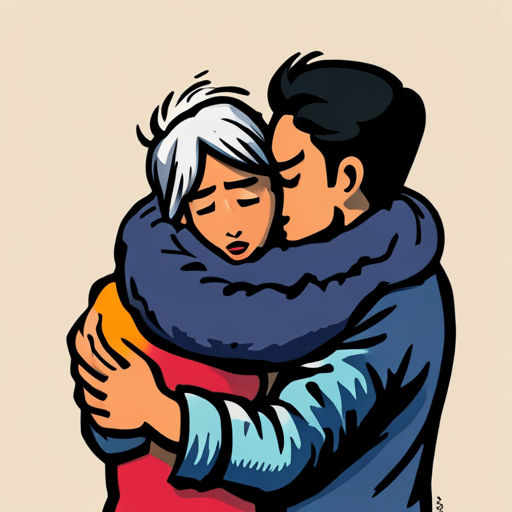 An image of two people hugging, with one person's body language appearing uncomfortable as the other person squeezes tightly
