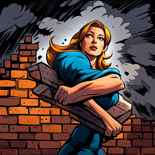 An image of a girl breaking free from a brick wall, symbolizing liberation and empowerment