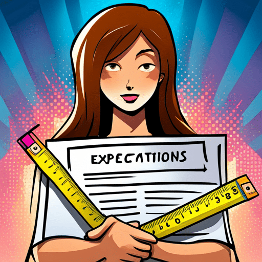 An image of a girl holding a ruler, measuring tape, and a sign that says "Boundaries and Expectations"