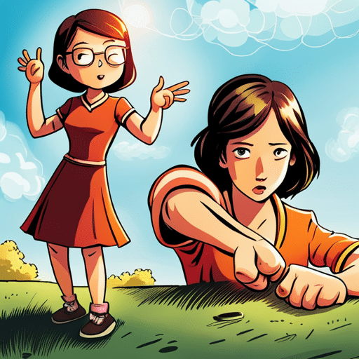 An image of a girl recoiling in disgust with a hand held up in a 'stop' gesture, while another girl looks confused and concerned