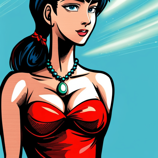 An image of a woman standing confidently, making direct eye contact, with one hand lightly touching her collarbone and the other hand resting on her hip, subtly communicating desire