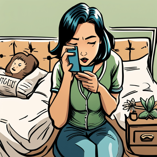 An image of a girl sitting on a bed, staring at her phone with a perplexed expression after receiving a text that simply says "Okayy
