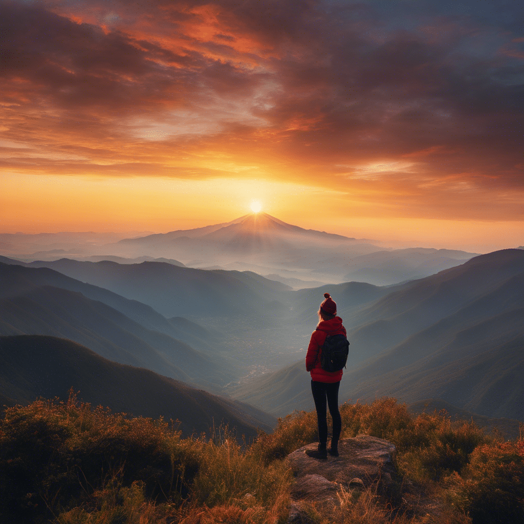 An image capturing the essence of a radiant sunrise over a serene mountaintop, symbolizing the profound impact a woman has had on a man's life, as he stands in awe, his face filled with gratitude and inspiration