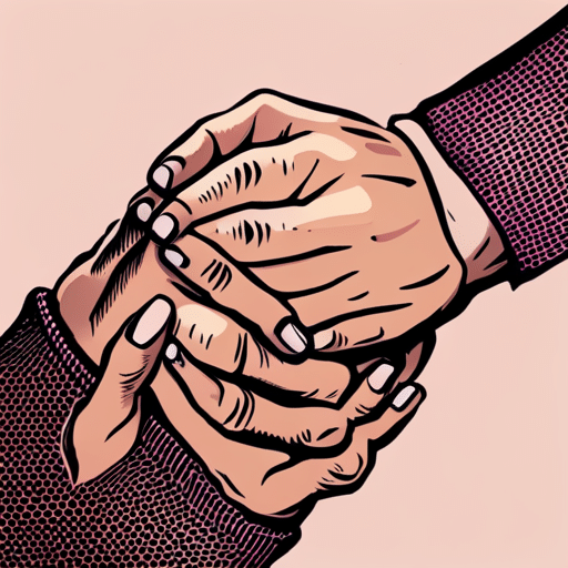 An image capturing a close-up of two hands gently intertwined, showcasing the warmth and tenderness of a comforting touch