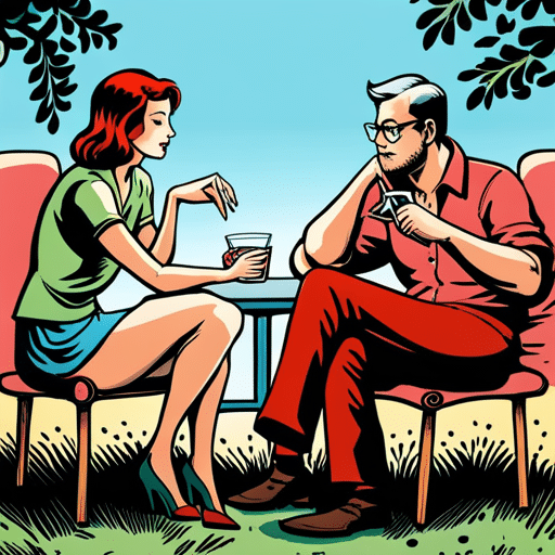 An image showcasing the legs of two individuals seated closely, one leg subtly grazing the other's