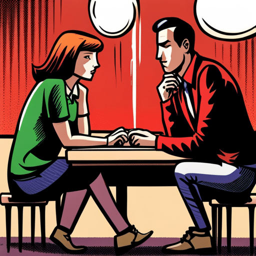 An image capturing a close-up shot of two crossed legs, subtly touching at the knees under a table