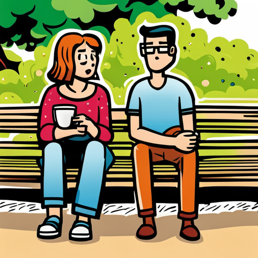 An image featuring two people sitting side by side on a park bench